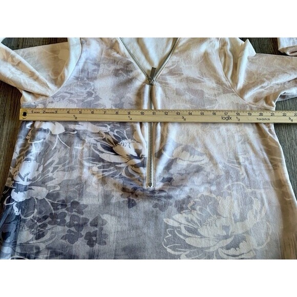 Soft Surroundings Floral Half Zip Long Sleeve Velvet Tunic Popover Top Large - Picture 3 of 8